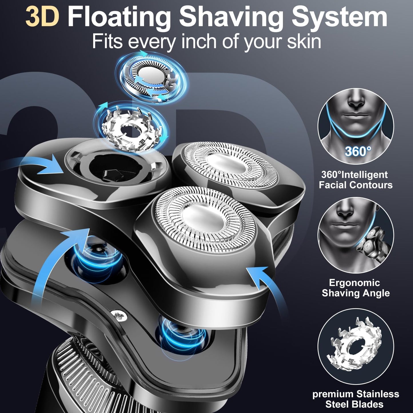 Electric Razor for Men, LED Display 100% Waterproof Cordless Razor, Wet/Dry Shaving,Electric Shaver for Men Includes Nose Hair Trimmer Beard Trimmer Travel Shaver