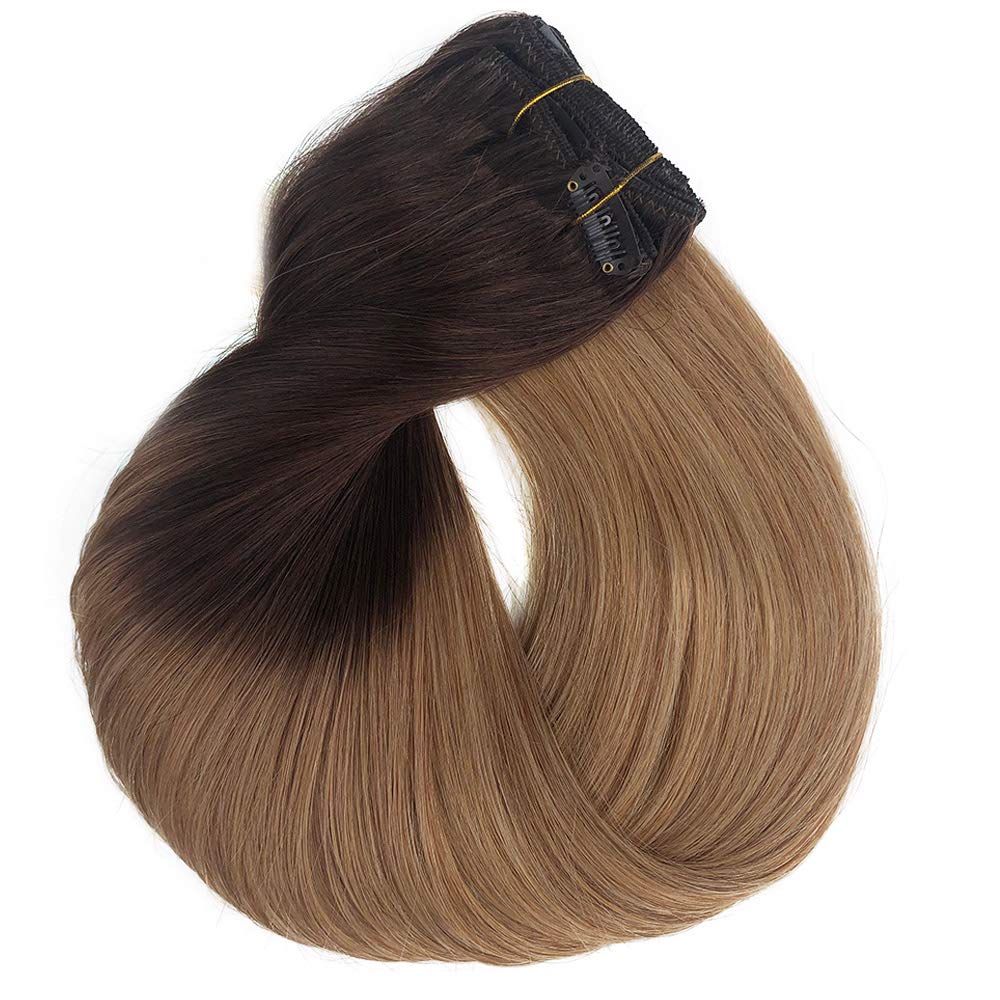 Clip in Hair Extensions Human Hair New Version Thickened Double Weft Brazilian Hair 140g 8pcs Per Set Remy Hair Silk Straight Soft Thick Natural Black Full Head Clip In(18" #1B)