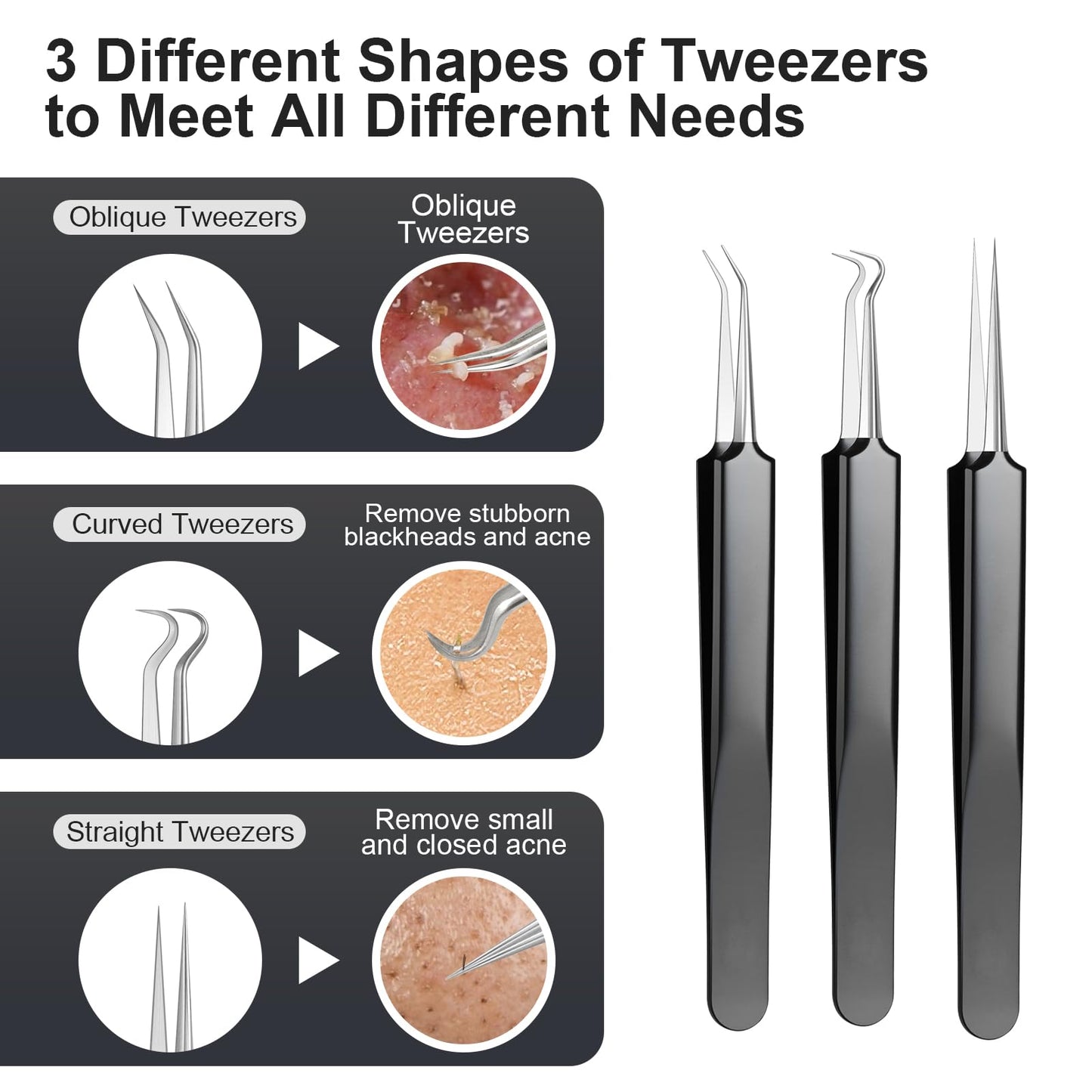 Meidaier 11Pcs Blackhead Remover Kit, Stainless Steel Acne Comedone Extractor with 10X Magnifying Glass & 20 75% Alcohol Pads, Pimple Whitehead Blemish Removal, Anti-Slip Handle & Storage Box