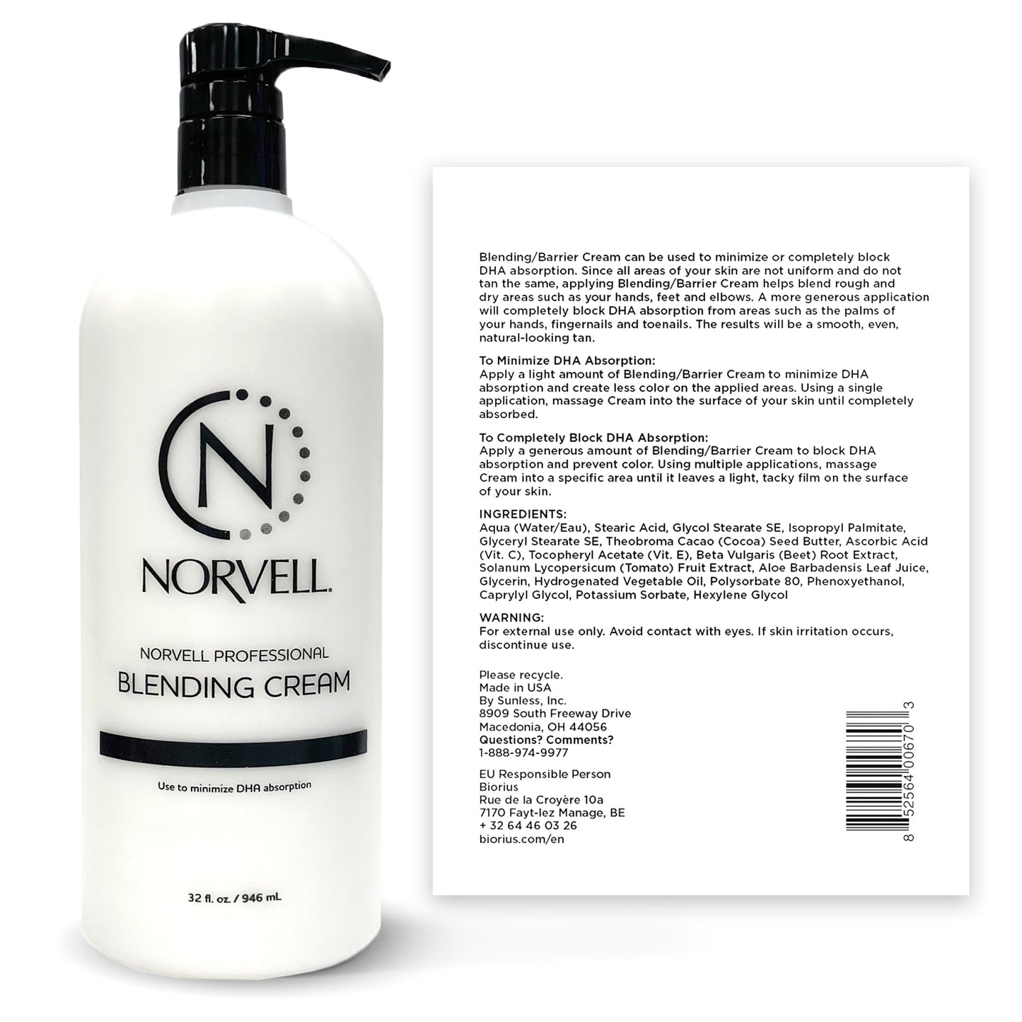 Norvell Pro Blending DHA Barrier Cream 32 fl oz – Professional Pre Tan Skin Protectant for Spray Tanning, Prevents Over Absorption, Ensures Even, Natural Looking Color