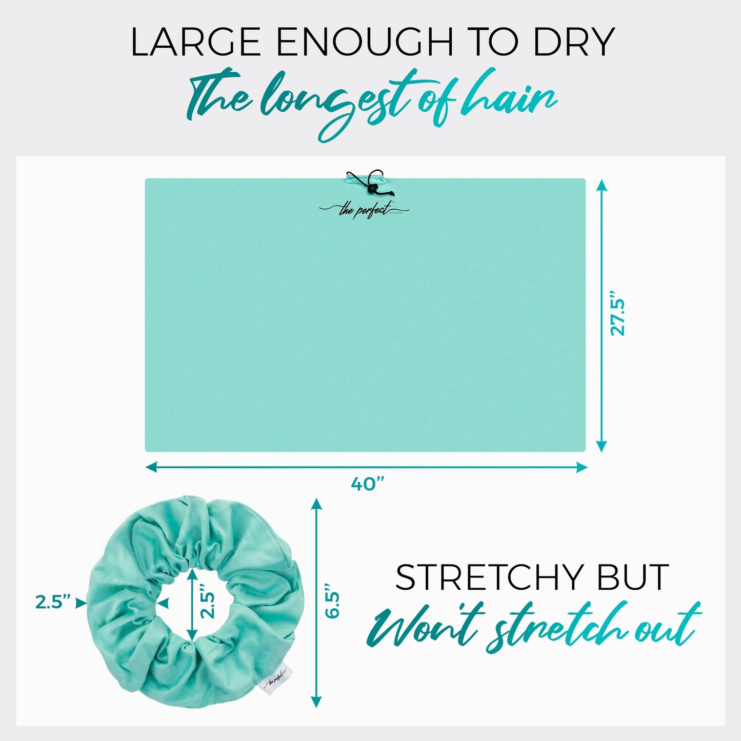 THE PERFECT HAIRCARE Microfiber Hair Towel Wrap + 2 Smooth Large Hair Drying Tie for Wet Hair - Anti-Frizz, Gentle, Absorbent Hair Scrunchies or Face Washing Wristband