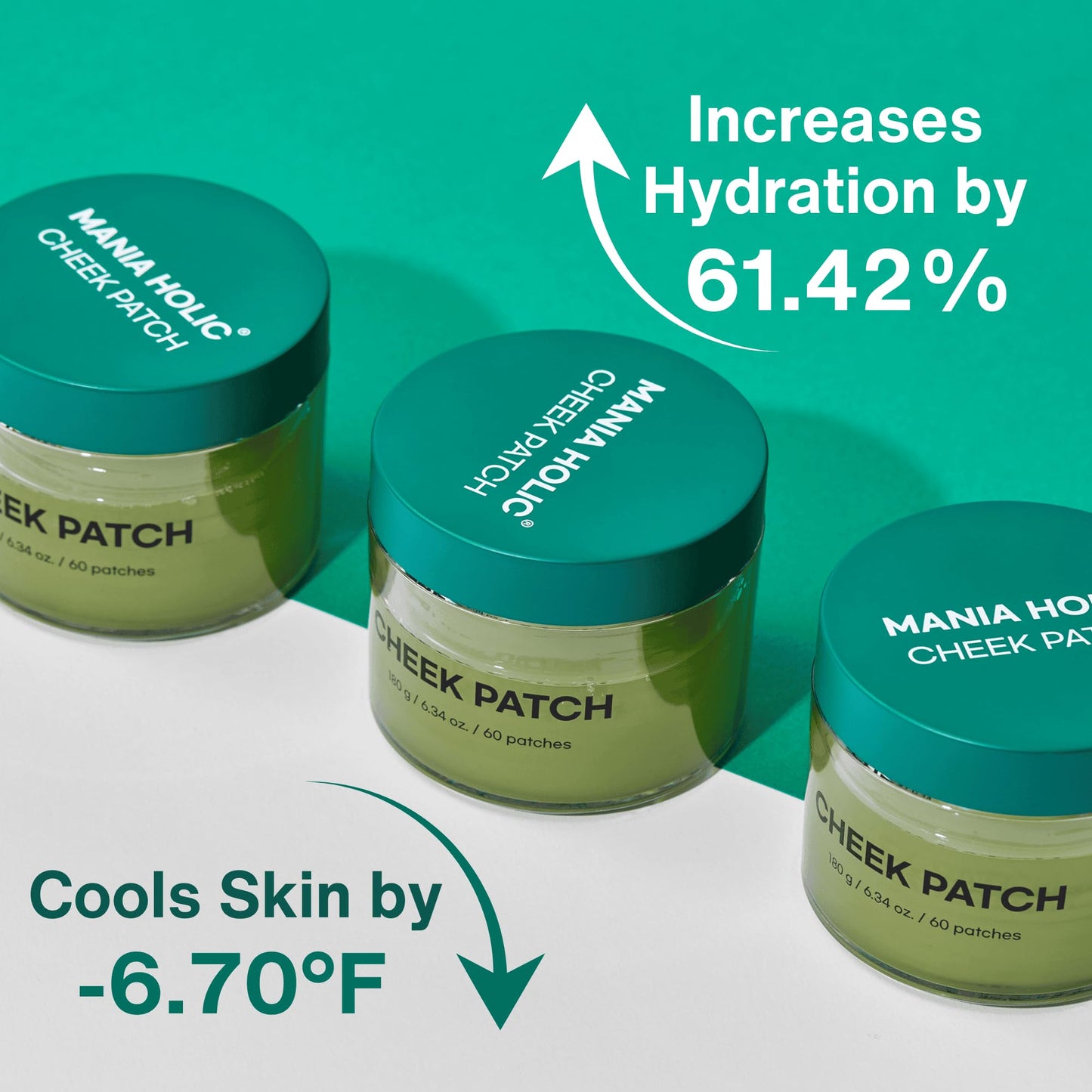 MANIA HOLIC Cheek Patch - Hydrogel Facial Toner Pads for Hydrating and Cooling Flushed Skin with Green Tea and CICA, Moisturizing Korean Skincare, 6.34 fl oz. (60 count)