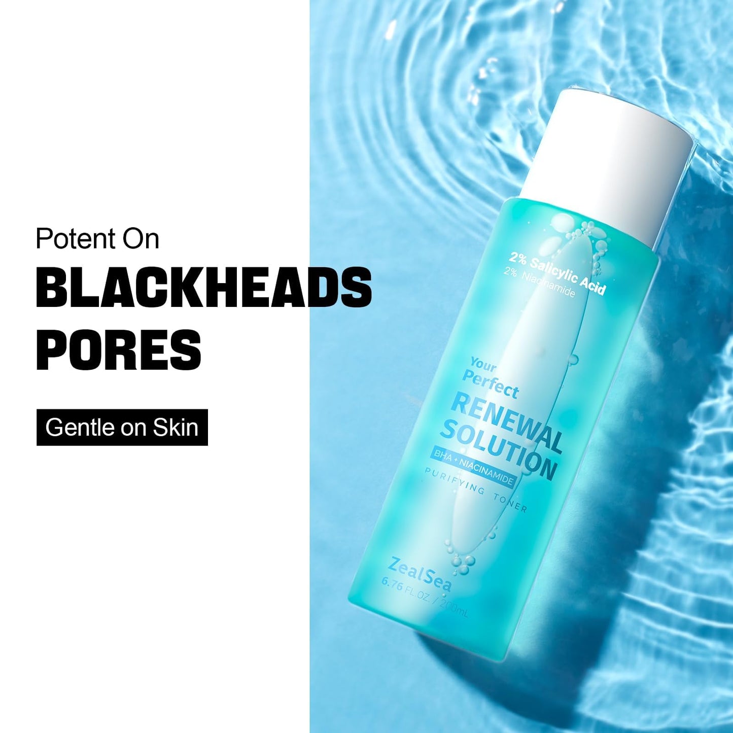 ZealSea 2% Salicylic Acid Toner for Face with 2% Niacinamide - BHA Liquid Exfoliant for Blackheads and Enlarged Pores, Exfoliate for Face to Soothe Breakouts, Exfoliating Toner, 6.76 Fl Oz, Pack of 2
