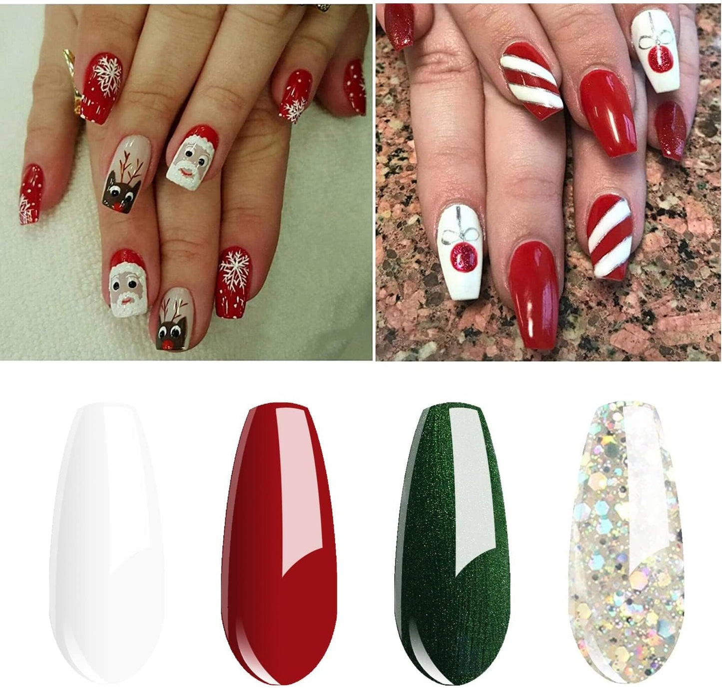 Vishine Christmas Glitter Gel Nail Polish Set - 4 Soak Off UV LED Colors (8ml Each)