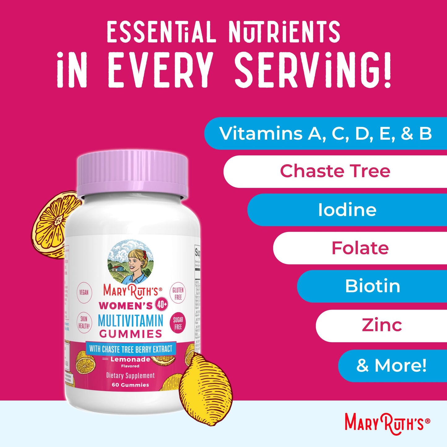 MaryRuth's Multivitamin for Women 40+ | Sugar Free | Vegan Womens Vitamins | Immune Support | Daily Women's Multivitamin + Chasteberry | Hair, Skin and Nail Gummy Vitamins for Women | 60 Count