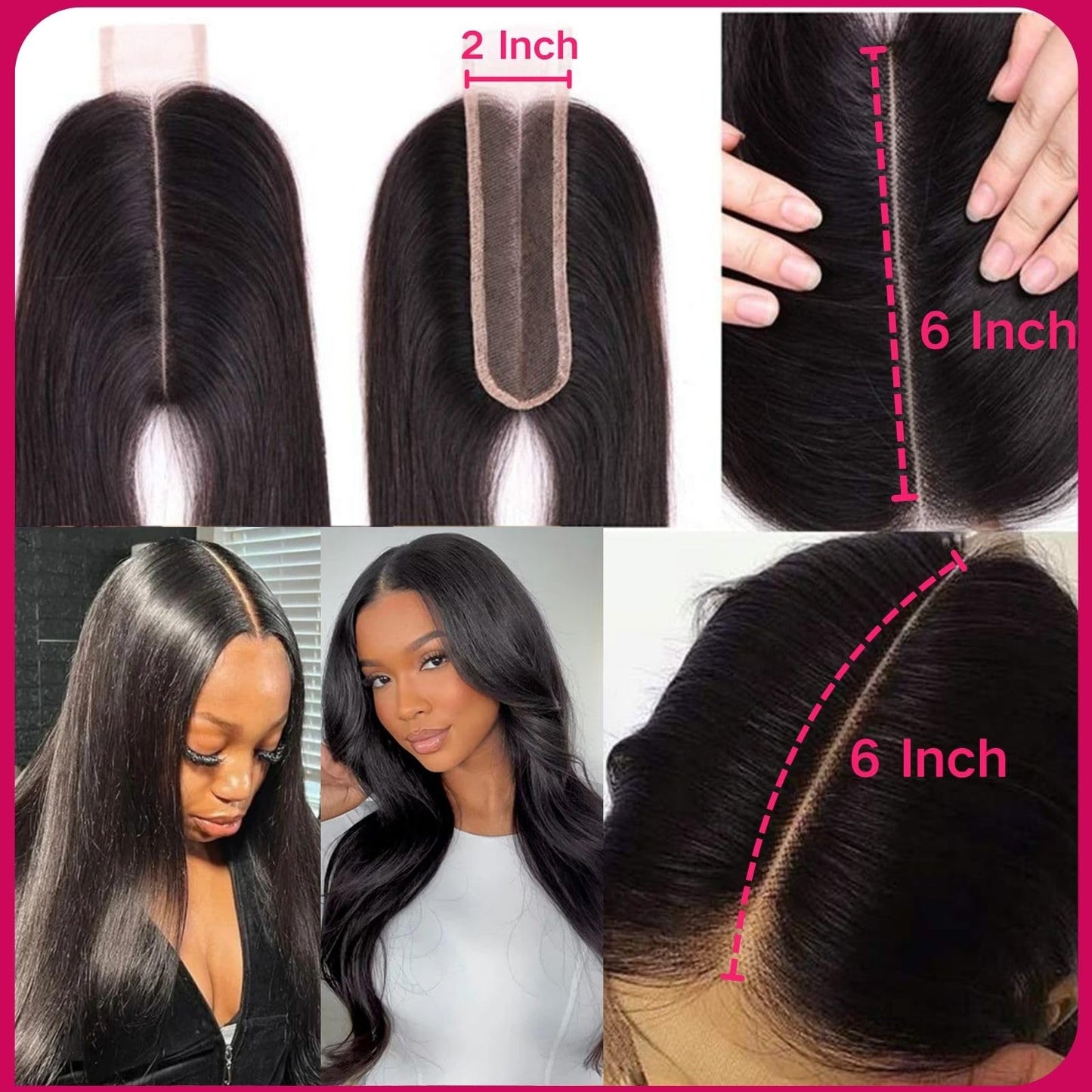 2x6 Frontal Hd Lace Closure Human Hair Middle part Invisible Skinlike Hd Lace, Bleached Knot Pre-Plucked 2 by 6 Lace Frontal Closure, 16 Inch Straight Human Hair Closure With Baby Hair Natural black