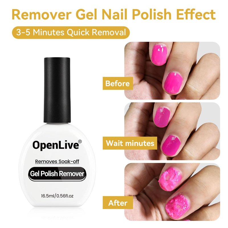 OpenLive 3PCS 16.5ml Quick Dry Base and Top Coat Nail Polish and Gel Remover Set, Base and Top Coat No U V Lamp Curing, Gel Polish Remover for Quick and Easy Removal At Home