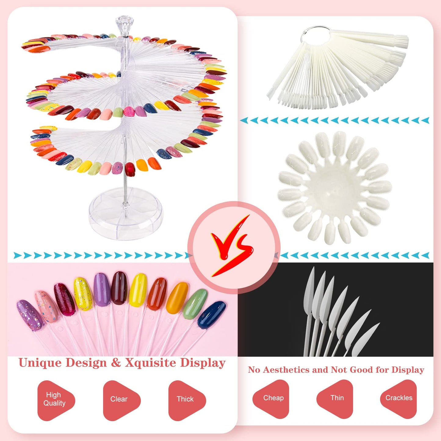 Nail Polish Organizer 2Pcs with 120Pcs Clear Nail Color Swatches Display for Gel Polish Spiral Nail Sample Practice Sticks