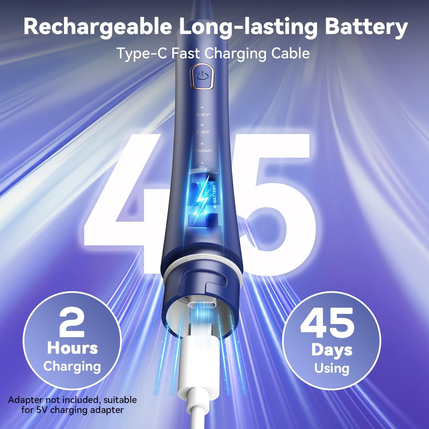Orthodontic Electric Toothbrush for Braces - 6 U-Shaped Brush Heads, 5 Modes, IPX7 Waterproof | Rechargeable Sonic Clean