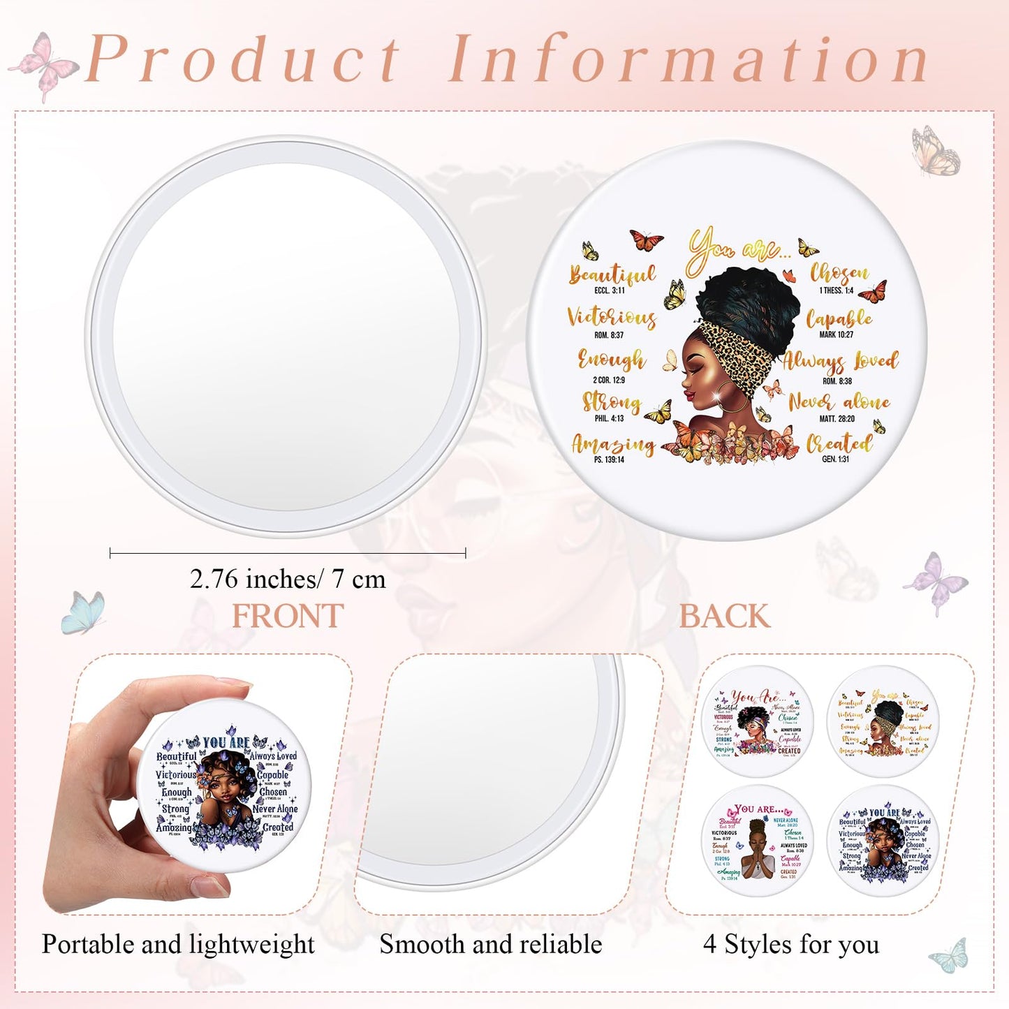 Roowest 40 Pcs Black Women Gifts Bulk Makeup Bag with Inspirational Compact Mirrors, Funny Small Travel Cosmetic Gifts for Vbs Back to School Teacher Students Black Women
