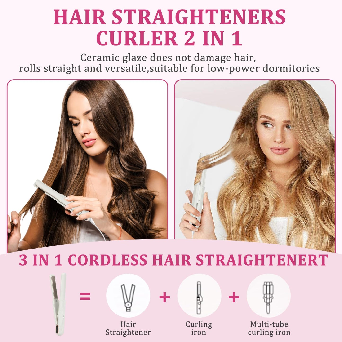 Straightener Irons|Rechargeable Hair Iron,30-Minute Auto Shut-Off,Mini Compact Portable Hair Iron,(White)-This Model Requires a USB Cable to Operate (no Built-in Battery)