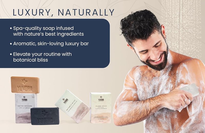Yuvora 6 Pcs Men Natural Handmade Body Soaps 5 OZ Pack Set Rugged Essence Long lasting Fragrance Luxurious Scents with Natural Ingredients – Sulfate & Paraben Free, Vegan Soap