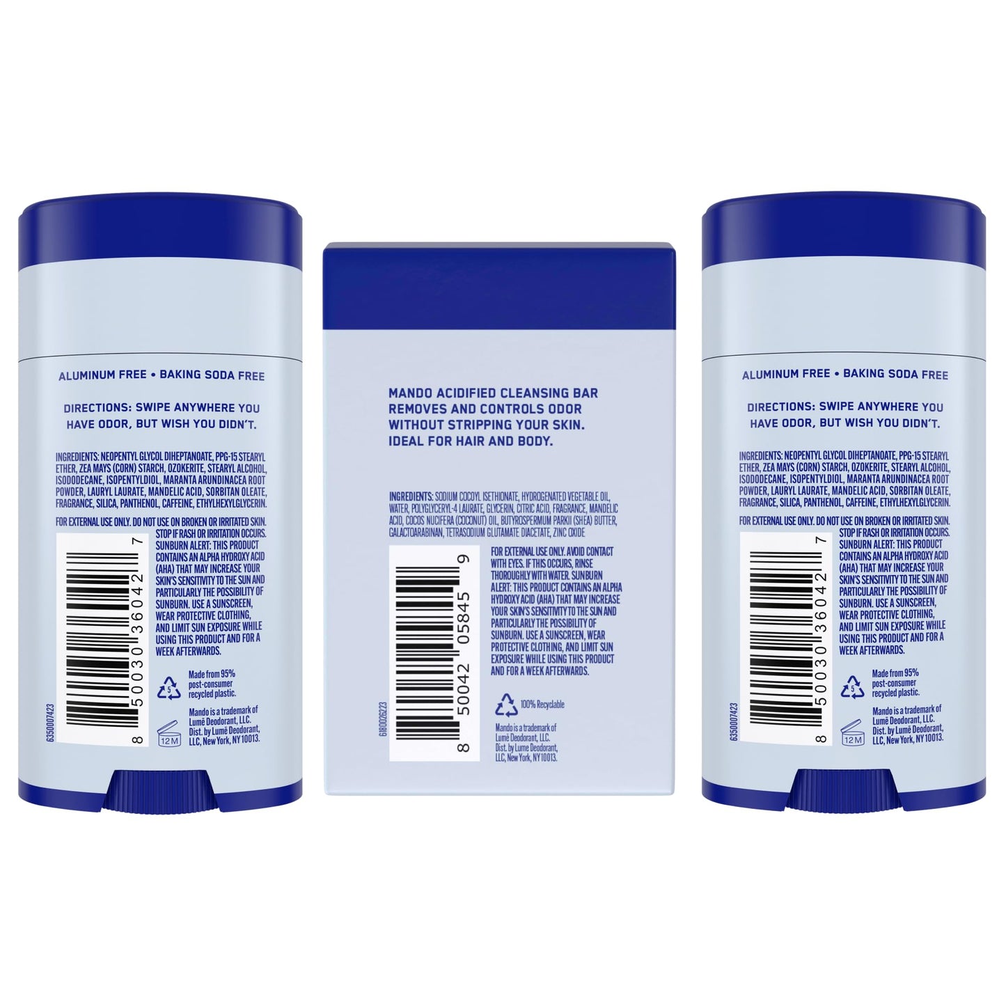 Mando Whole Body Deodorant For Men - 2-Pack Smooth Solid Stick and Acidified Cleansing Bar - Pro Sport Scent - Aluminum Free, Baking Soda Free, Skin Safe - Removes Odor Better than Soap - Moisturizing
