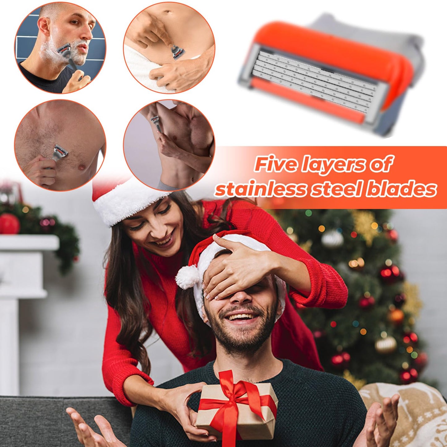 24 Pcs-Razor Blades Refills Compatible with Fusion 5 Blades,5-Layer Precision Anti Friction Manual Wet Shaving Blade Trimmer,Pivoting Head for Close and Comfortable Shave