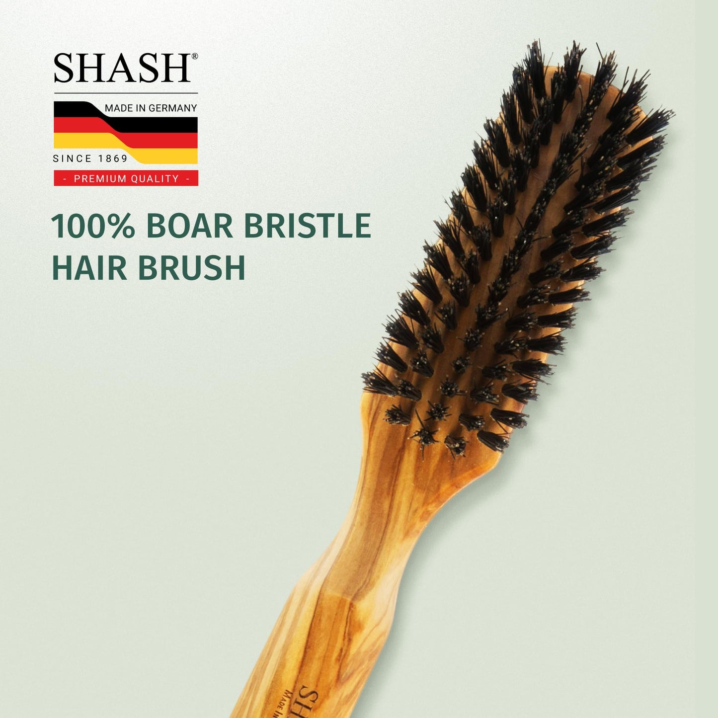 SHASH 100% First Cut Boar Bristle Hair Brush, Suitable For Thin To Normal Hair - Naturally Conditions Hair, Improves Texture, Exfoliates, Stimulates, Made in Germany (Black, Small)