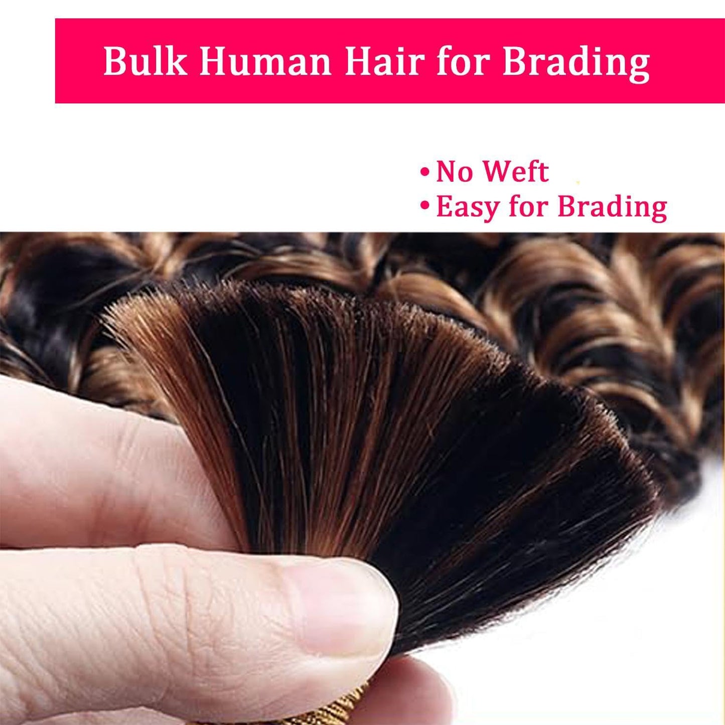 Human Braiding Hair 2 Bundles 100g 16Inch Deep Wave Bulk Human Hair for Braiding No Weft Curly Braiding Hair Bulk Curly Human Hair for Boho Braids 12A Brazilian Virgin Hair Extensions 1B/27
