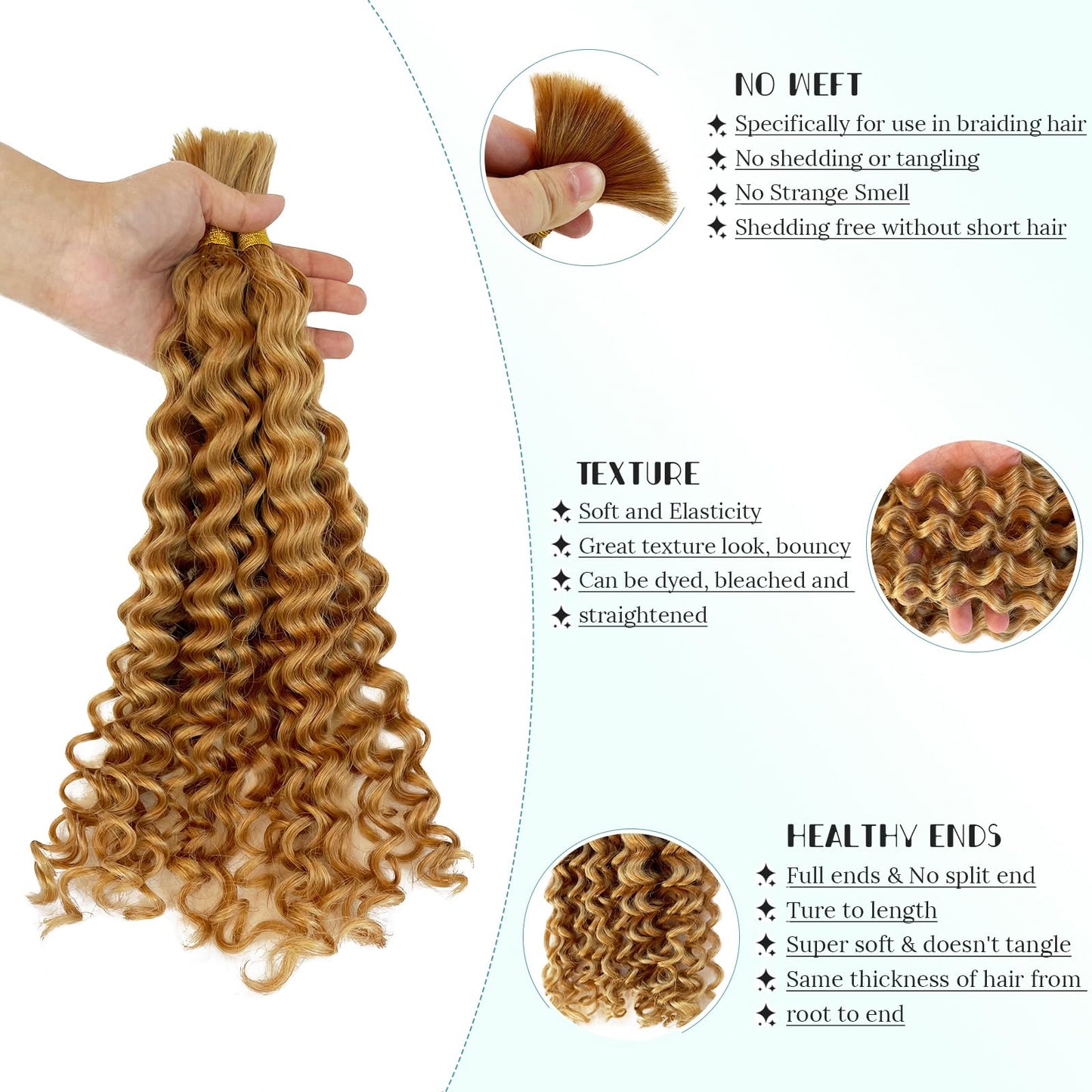 Human Braiding Hair for Boho Braids Human Hair Braiding Hair 100g 2 Bundles 14 Inch Curly Boho Hair for Braiding Knotless Deep Water Wave Bulk Human Hair for Braiding Bohemian Hair