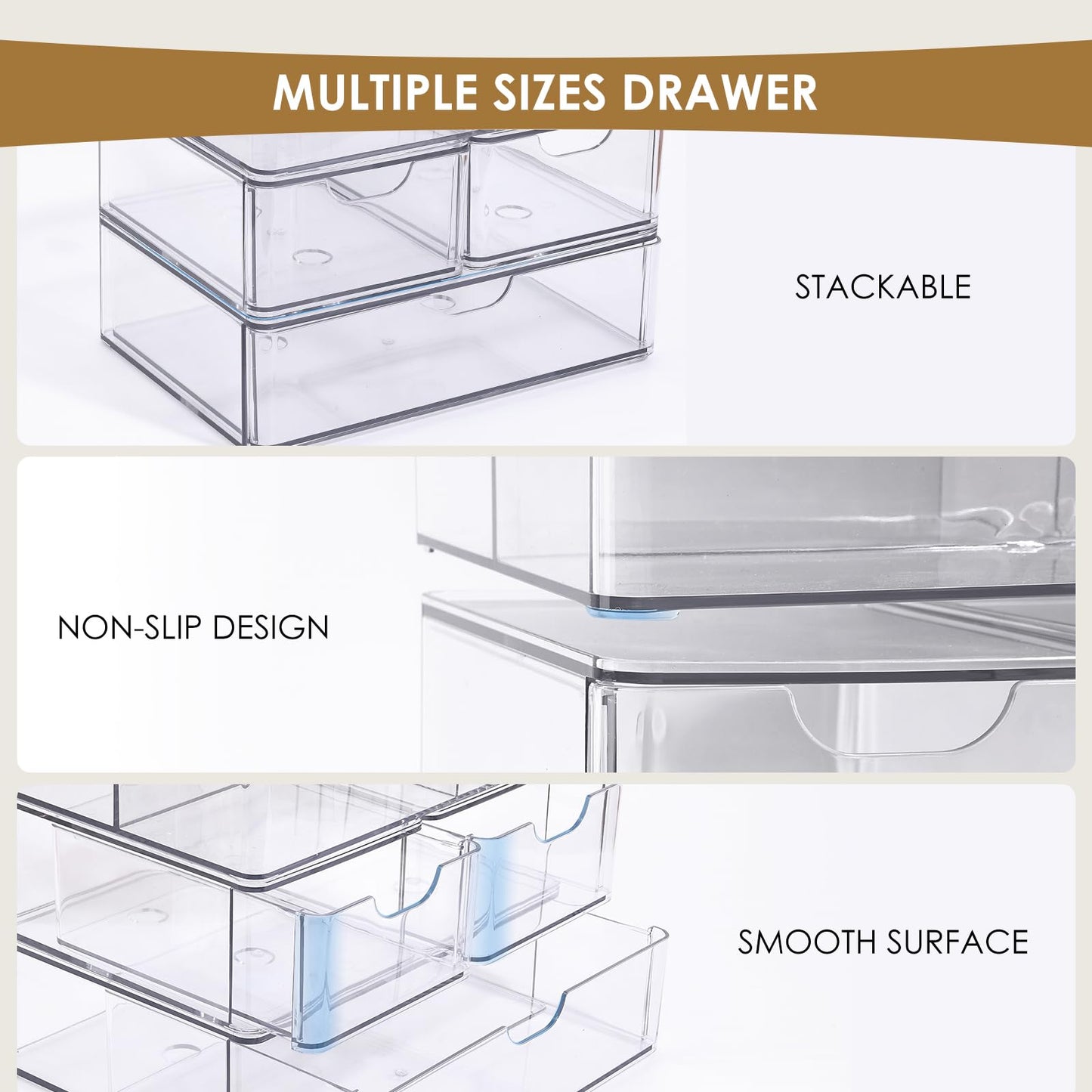 WRONWA 3 Tier Clear Makeup Organizer Countertop, Acrylic Makeup Organizers, Makeup Storage Organizer for Vanity Bathroom, Holders for Lipstick Brush Skincare