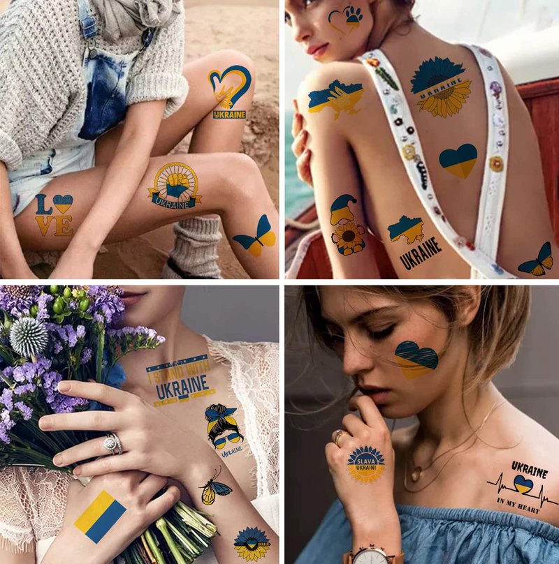 Ukraine Temporary Tattoos - 8 Patriotic Designs, Blue & Yellow | Non-Water Resistant for Adults
