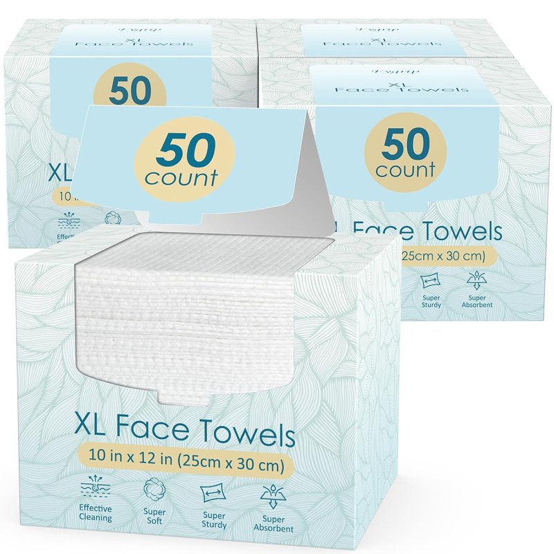 Fygrip XL Disposable Face Towels - 50 Count, Soft Viscose Fibre | 10” x 12” Cleansing Towelettes for Women