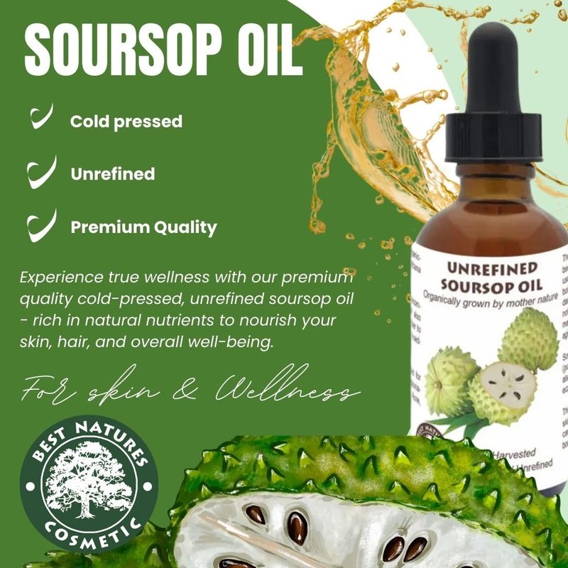 Virgin Soursop Oil (Anona Muricata, Graviola, Guanabana) – 100% Pure, Organic, Cold-Pressed, Unrefined – 4oz - 120ml – Natural Facial Oil & Moisturizer for Dry, Damaged, or Sensitive Skin