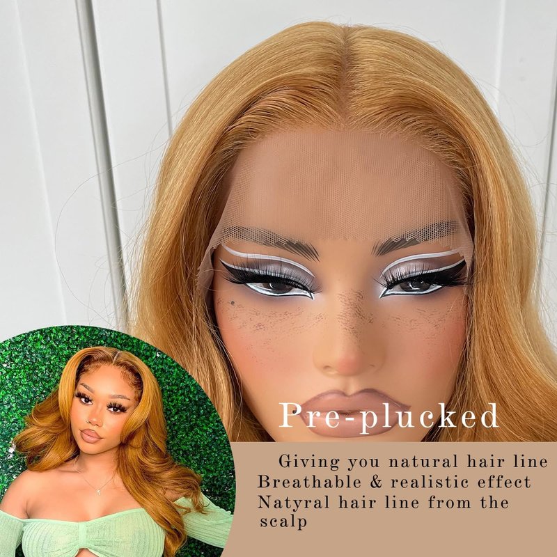 Honey Blonde Lace Front Wig - Glueless Body Wave Synthetic Hair | Pre-Plucked, Natural Hairline