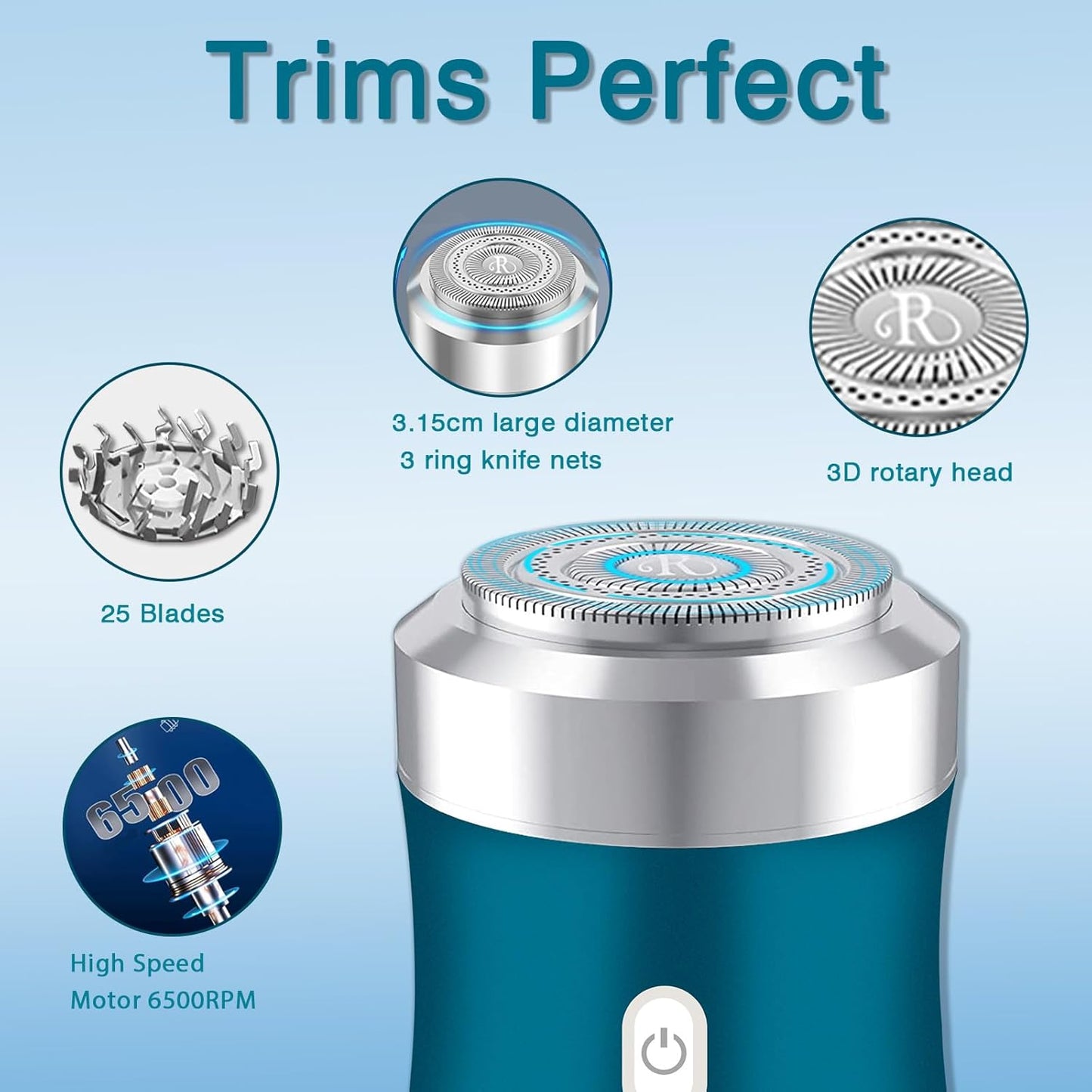 Mini Electric Razor - Wet & Dry Shaver for Men & Women | 30-Day Battery Life, Travel Size, Blue