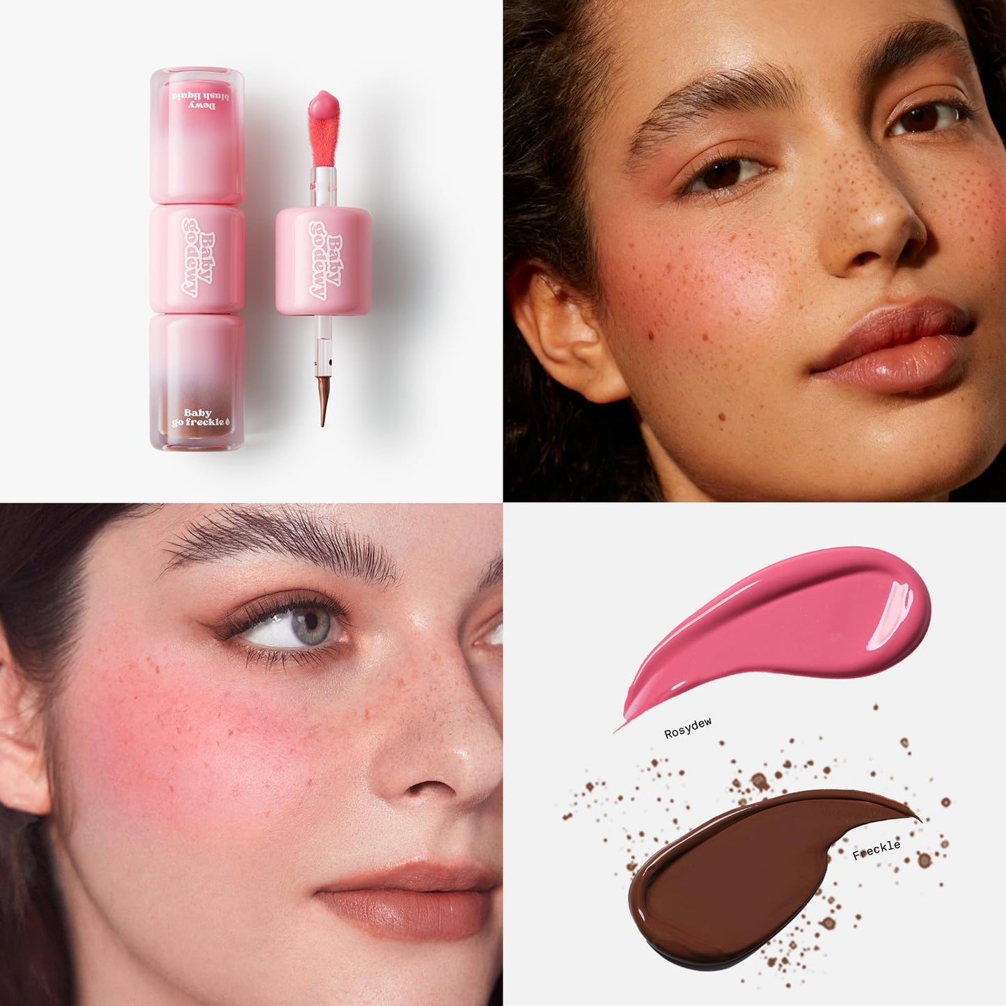 Baby Go Dewy [Blush & Freckles 2-in-1] Liquid Blush with Freckle Pen, Buildable & Waterproof, Long-lasting Formula for Natural Rosy Flush (Rosydew)