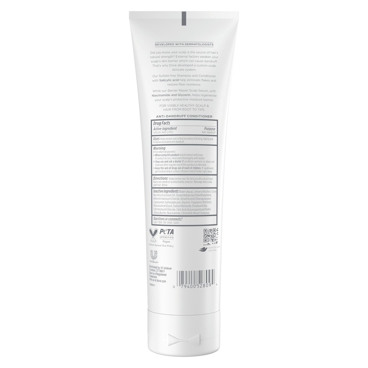 Dove Derma Scalp Dandruff Relief Conditioner 1 ct with Salicylic Acid, Lamellar Serum and Niacinamide for Removing Flakes & Boosting Hair Resilience 9 fl oz