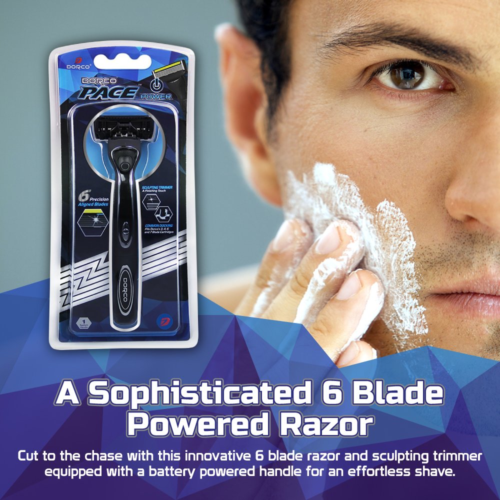 Dorco Pace 6 Plus Power Razor System - Six Blade Trimmer with 12 Cartridges | Precision Shaving