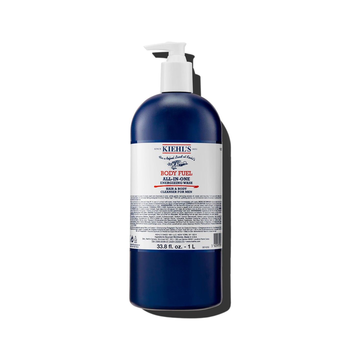 Kiehl's Men's Body Fuel Wash, All-In-One Hair and Body Cleanser with Menthol, Caffeine, Vitamin E, Vitamin C, and Zinc, Removes Oil, Sweat, and Impurities, Fresh Scent, For Men's Skin and Hair