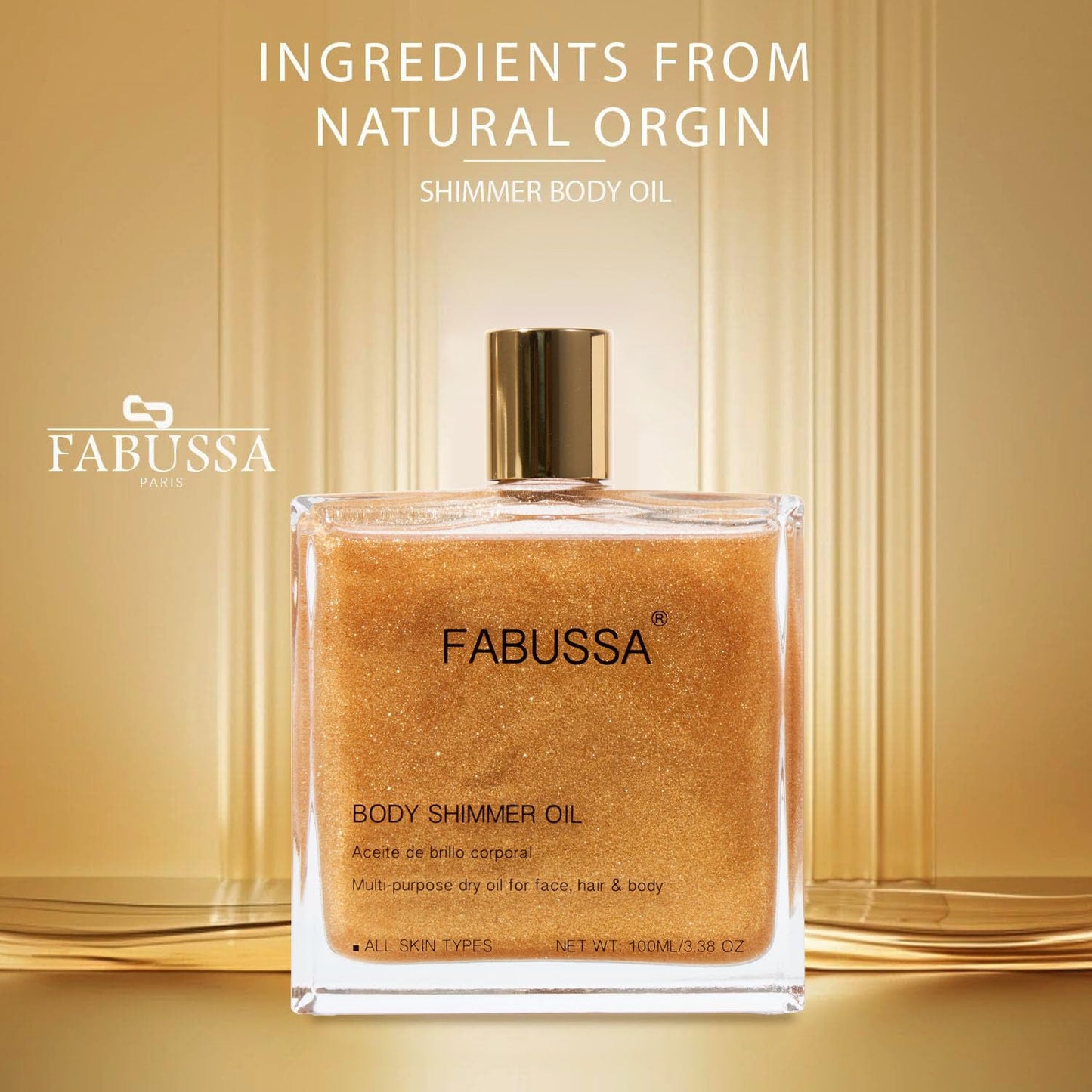 Fabussa Luxurious Shimmer Oil | Hydrating & Illuminating Highlighter for Face, Body & Hair