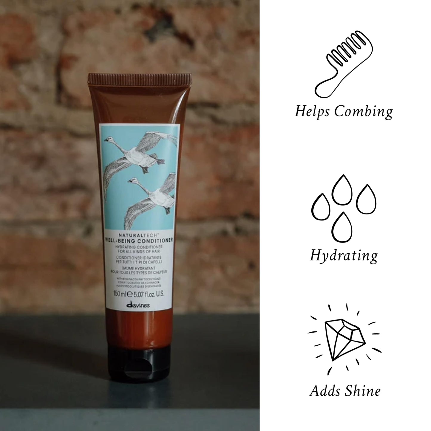 Davines Naturaltech Wellbeing Conditioner, Gentle Cleansing & Hydrating for All Hair Types - With Echinacea Phytoceuticals - Softens & Hydrates Hair, 5.07 Fl Oz