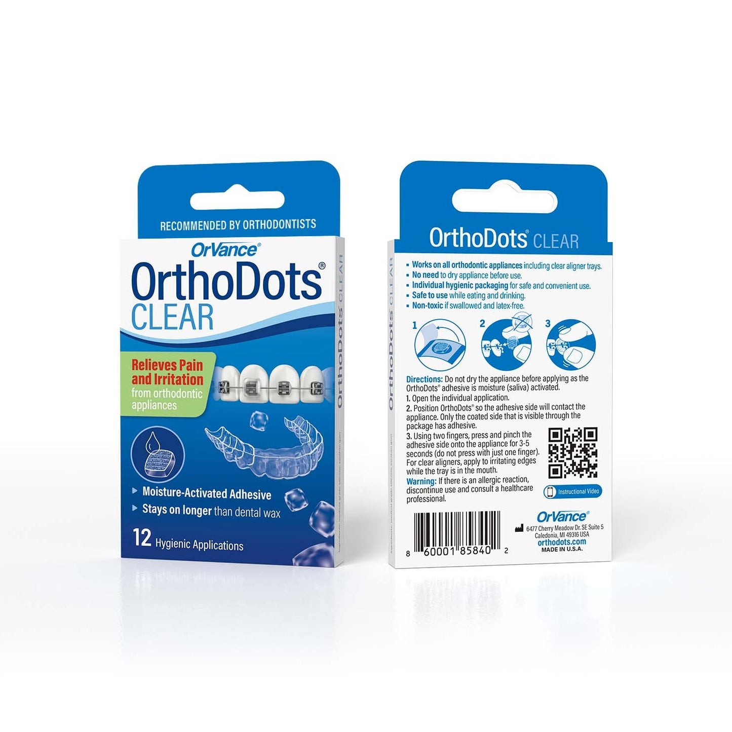 OrthoDots CLEAR – 24-Hour Protection | Sticks Better than Dental Wax | Moisture Activated Braces Wax Alternative for Pain Caused by Braces, Clear Aligner Trays, and Other Orthodontic Appliances