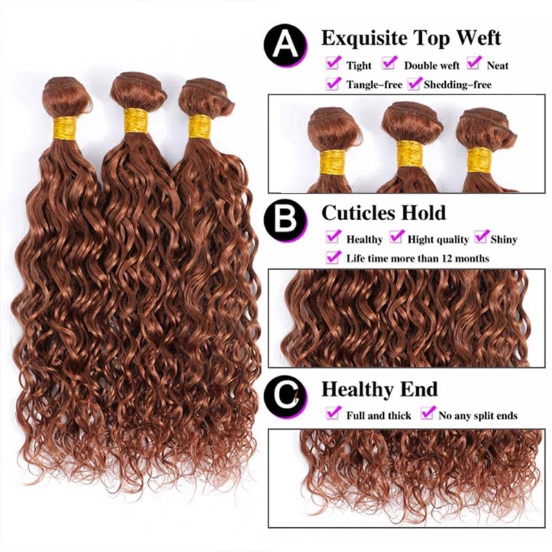 14 16 18 Inch Brown Bundles Human Hair Color 30 Bundles Brown Human Hair Water Wave Bundles Real Unprocessed Hair Wet And Wavy Weave Bundles