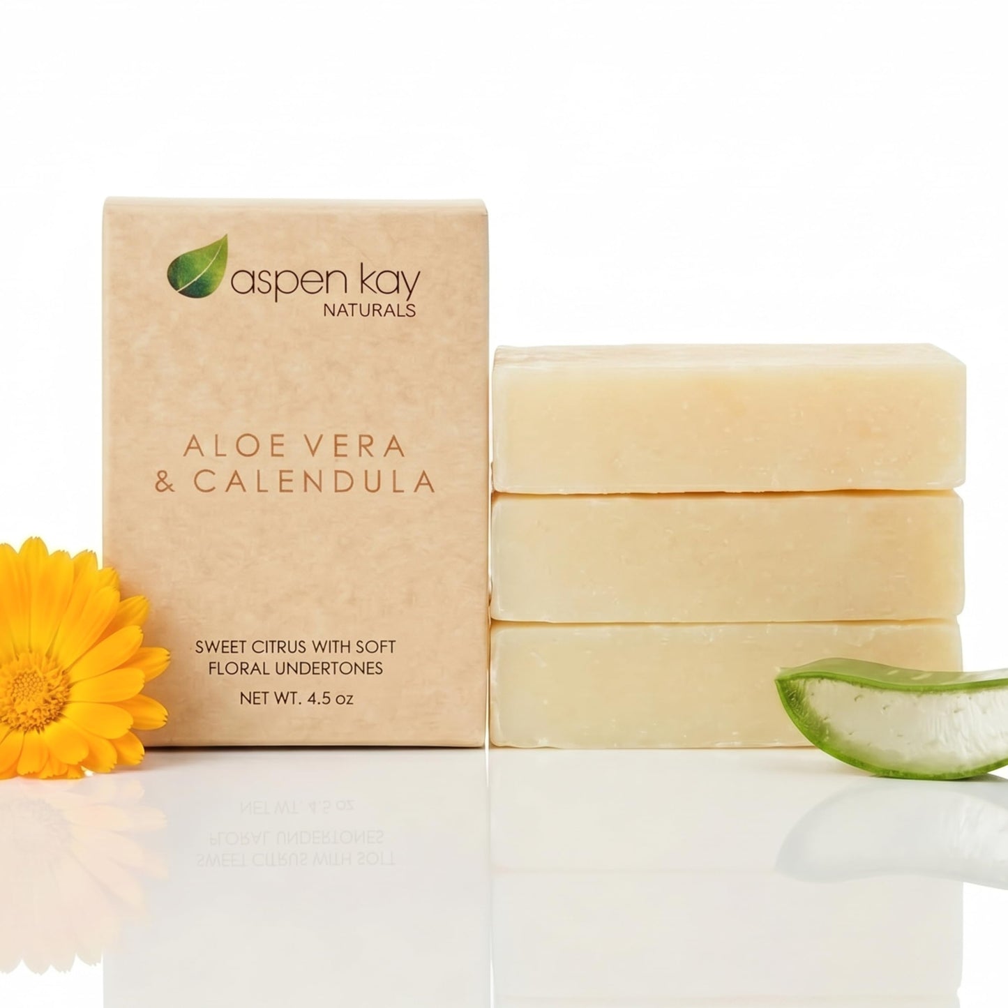 Aspen Kay Naturals Aloe Vera & Calendula Soap, Natural & Organic Ingredients, Organic Aloe Vera, Calendula & Turmeric Soap. Use for Face & Body. for Men, Women & Teens. Gentle Face Wash. (3 pack)
