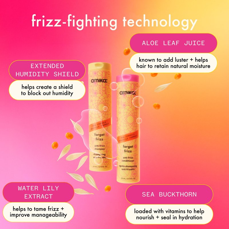 amika forget frizz anti-frizz shampoo, 1000ml | smoothing, humidity protection, up to 72 hour frizz control + lightweight hydration, for medium to thick coarse hair types 2a-4c