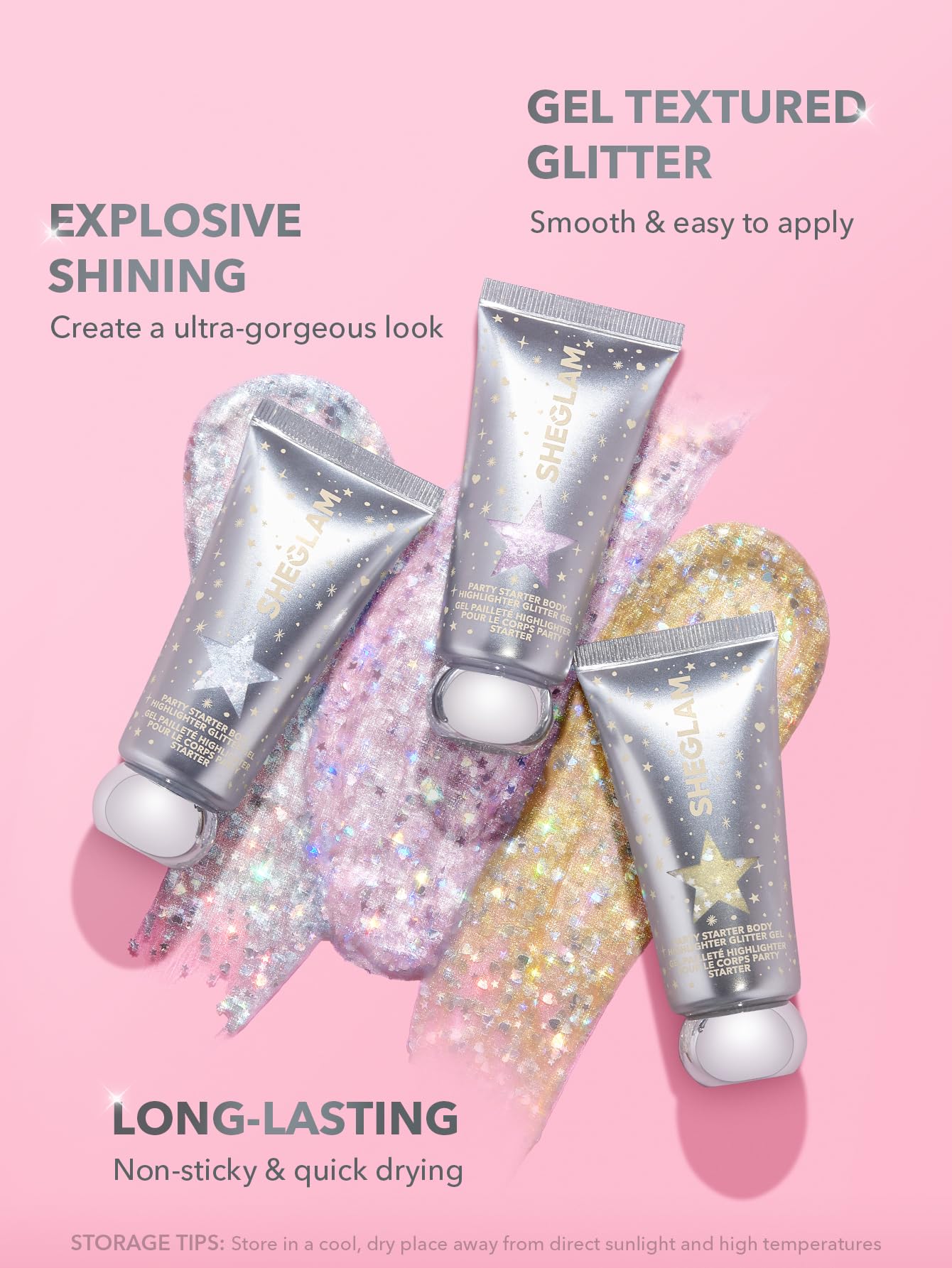SHEGLAM Party Starter Body Highlighter Glitter Gel Quick-Drying and Non-Sticky Glitter Spray Liquid Highlighter for Face, Hair, Body - Ice Breaker