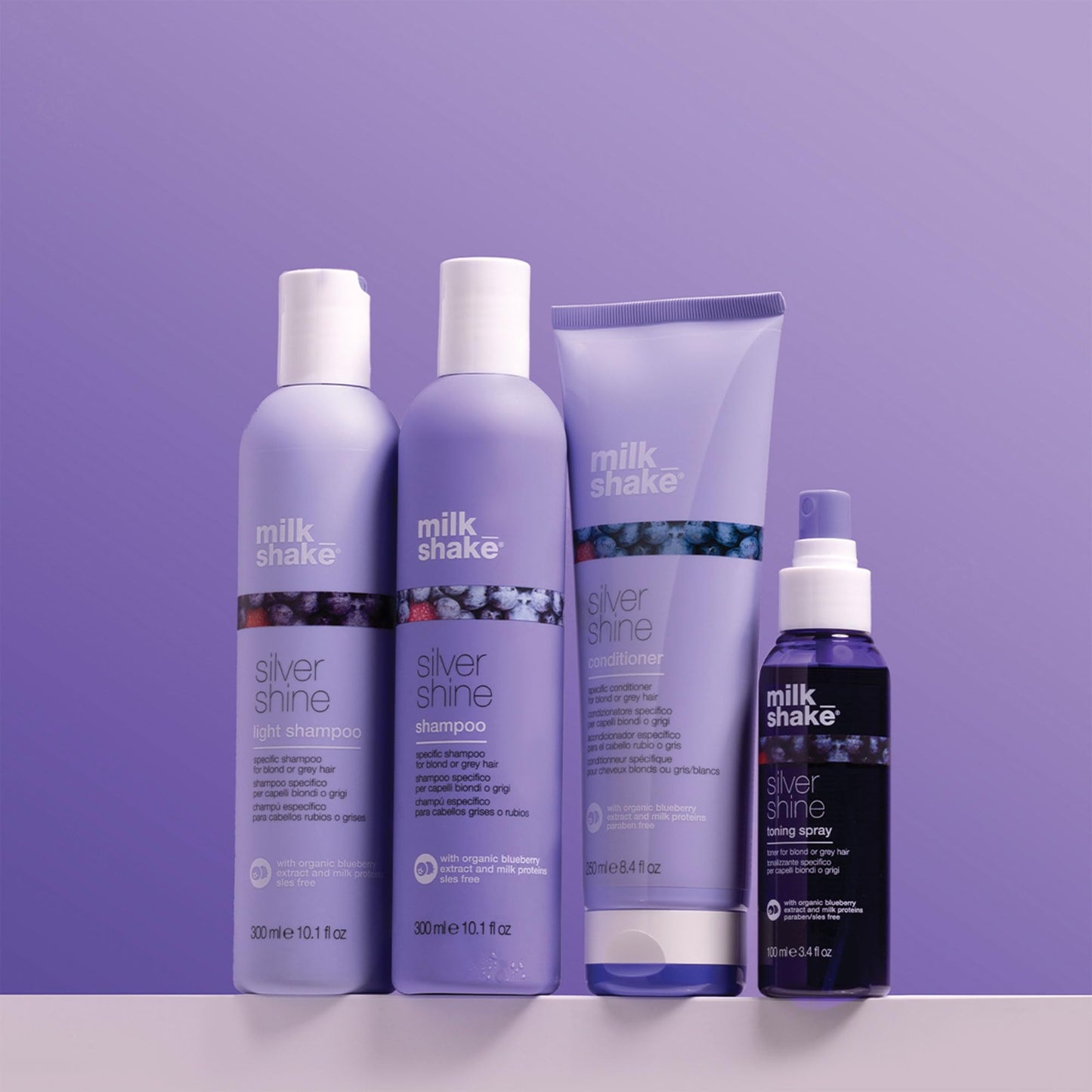 milk_shake light silver shine shampoo | soft purple shampoo less pigment for frequent toning | tones yellow in grey, white or blonde hair | with milk proteins, 33.8 fl oz / 1000 mL