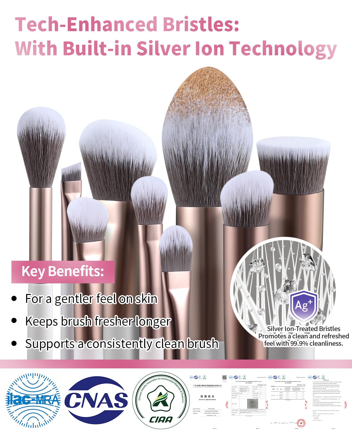 Makeup Brushes Set - 15Pcs Professional Makeup Brush Kit with Silver Ion Bristles | Travel Gift Set in Champagne Gold