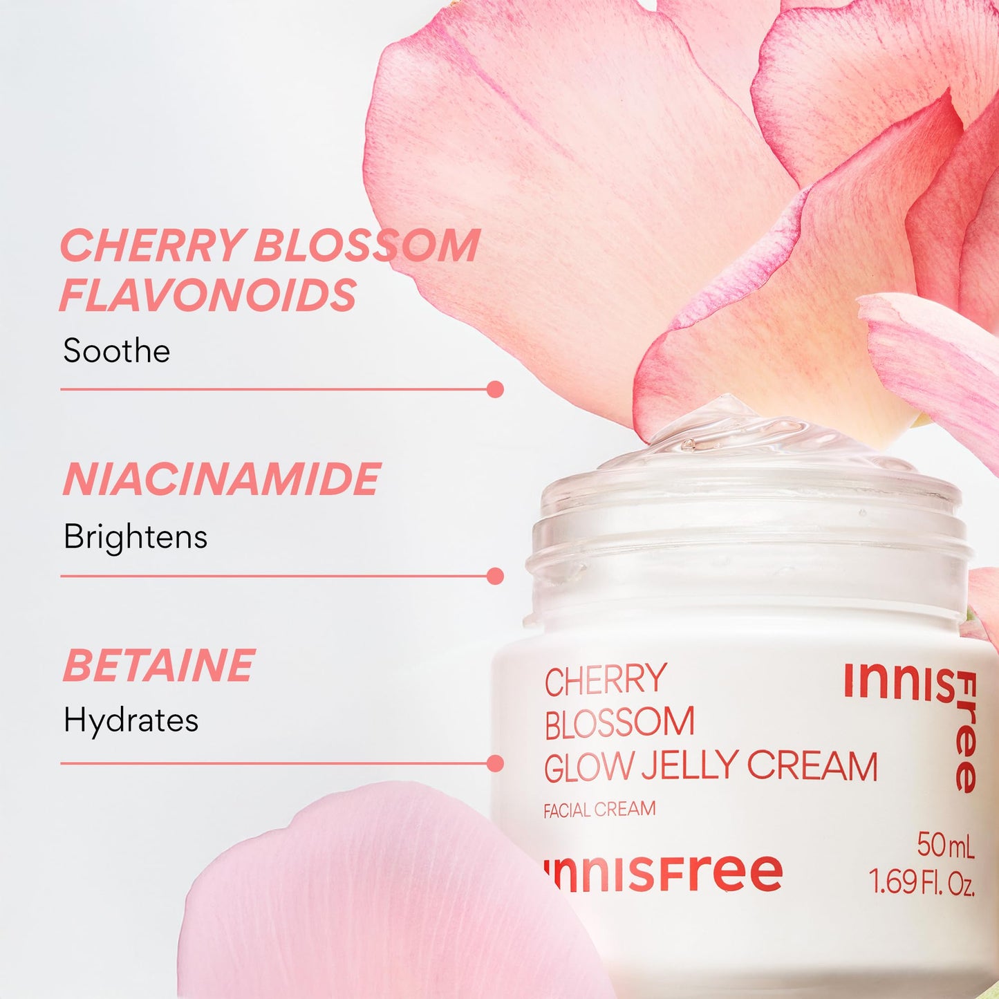 Innisfree Cherry Blossom Glow Jelly Cream | Hydrating Korean Moisturizer with Niacinamide for Smooth, Radiant Skin | Face Cream for Glass Skin and Dewy Finish