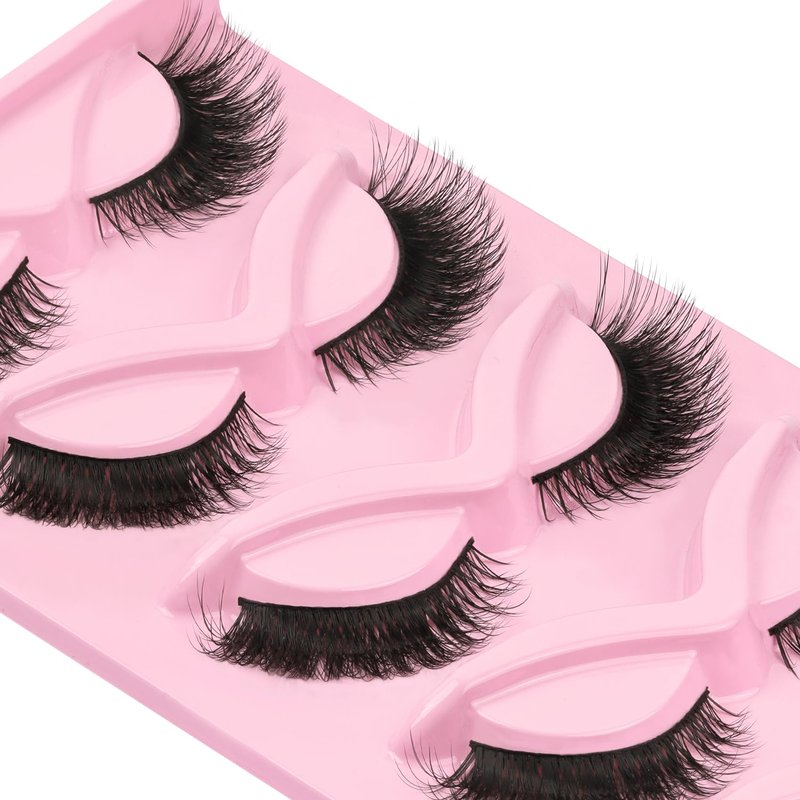 Veleasha Cat Eye Lashes Natural Look Fox False Eyelashes Gorgeous Wispy & Lightweight Faux Mink Lashes for Doll Eye Makeup 5 Pairs Pack (Charming)