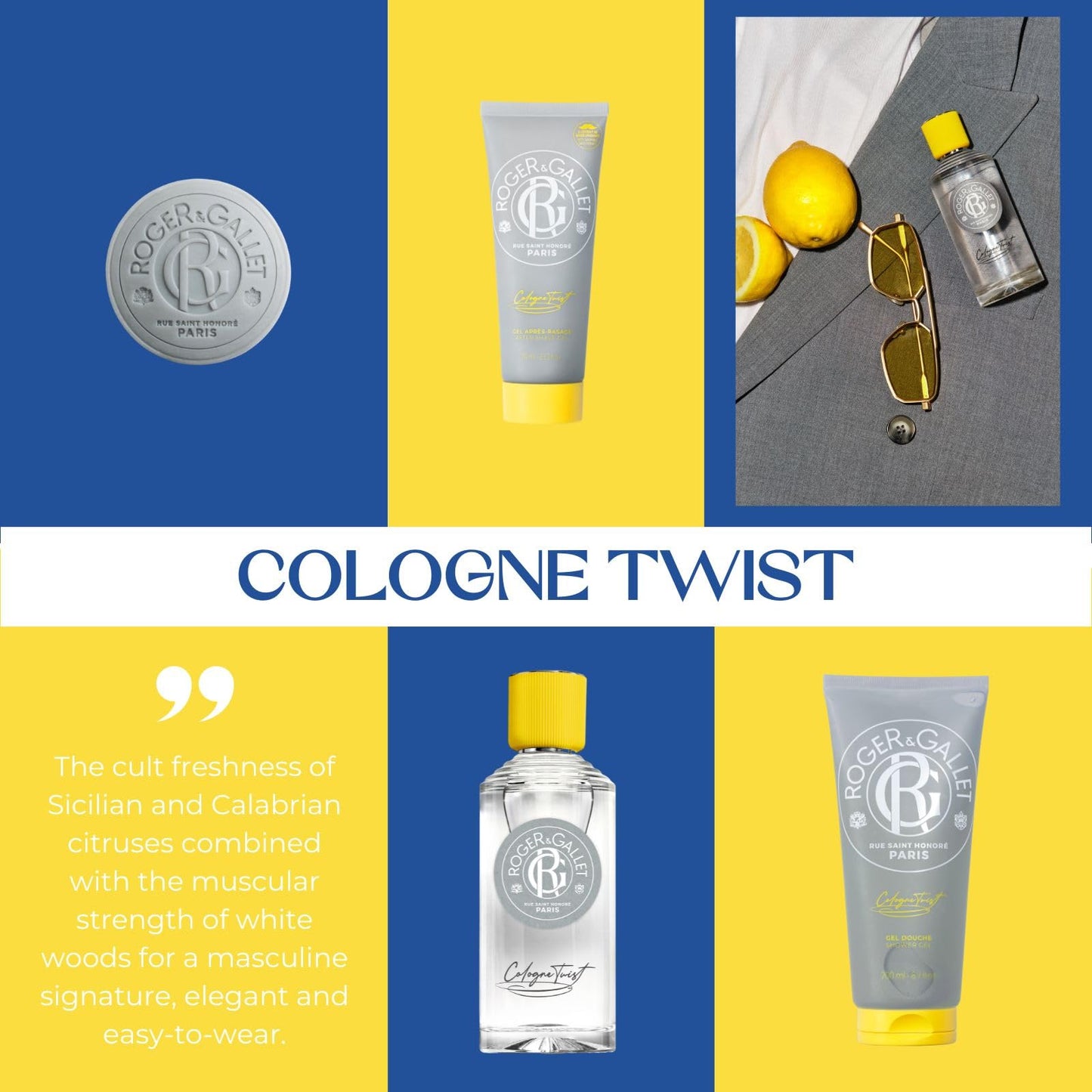 ROGER & GALLET | Cologne Twist After Shave Gel | Fresh Citrus & Aromatic Herbal Scented Aftershave For Men (2.5 oz)