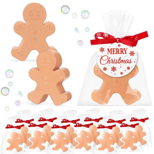 Heigble 90 Pcs Christmas Soap Bars Christmas Gift Bulk with 30 Holiday Glycerin Snowflake Xmas Tree Santa Clause Gingerbread Men Soap 30 Bag 30 Tag for Guest Coworker Bathroom(Brown,Gingerbread)