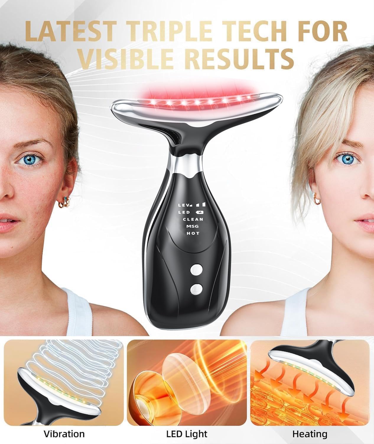 7-In-1 Face Massager Tool - Red Light Therapy & Color Lights | Portable Facial Sculptor with Heat & Vibration