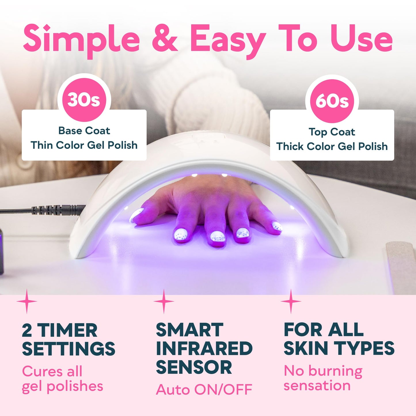SUNUV LED UV Light for Nails, UV Dryer for Gel Polish Nail Lamp with Sensor 2 Timers SUN9C White Gift for Women Girls