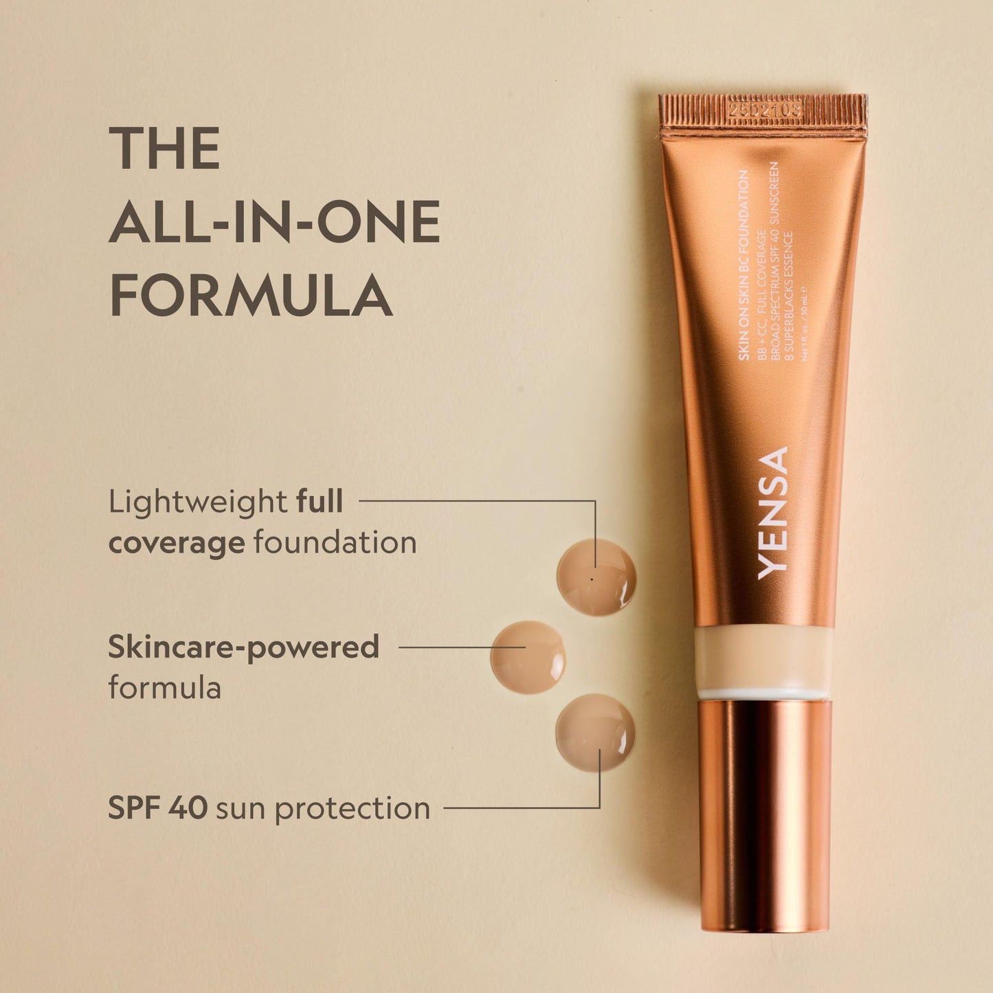 YENSA BC Foundation - Full Coverage Foundation, CC & BB Cream In One with SPF 40 - Enriched With Hyaluronic Acid & Peptides to Hydrate & Firm Skin - Korean Skin Care Makeup - Fair Cool (1 oz)