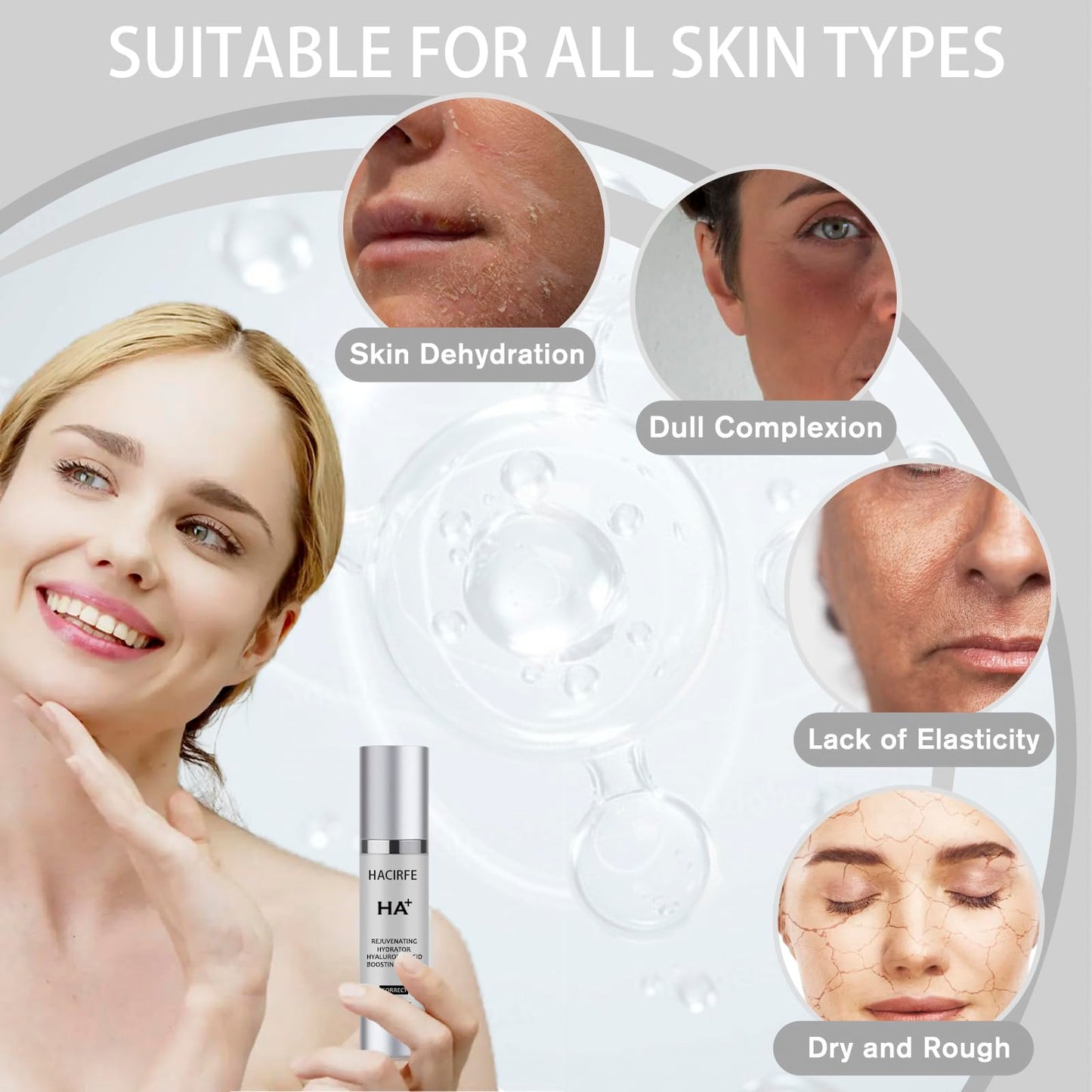 HACIRFE HA Rejuvenating Hydrator Hyaluronic Acid Serum for Face, Deep Hydrating Serum Made with Niacinamide and Ceramides
