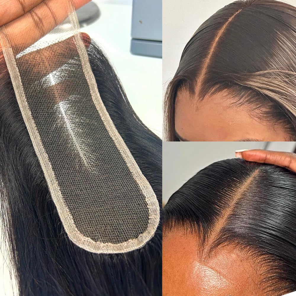 Topnormantic 2x6 Lace Closure, Skinlike Invisible HD Transparent Swiss Lace Closure Pre Plucked with Baby Hair 12A Grade Brazilian Human Hair with Small Single Knots Middle Part 14 Inch