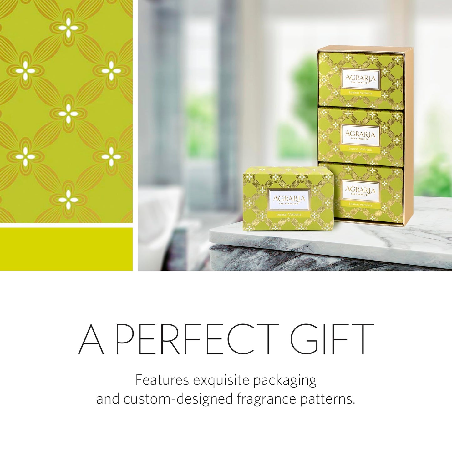AGRARIA Luxury Bath Lemon Verbena Bar Soap, French Triple Milled Soap, Moisturizing Shea Butter & Kukui Oil Infused Gift for Men and Women, 8 oz